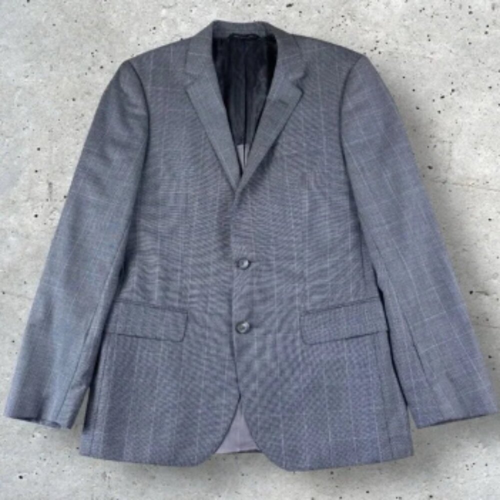 Hugo Boss Lanificio Tesse Bella Italy Gray Windowpane Wool Blazer Jacket 38R